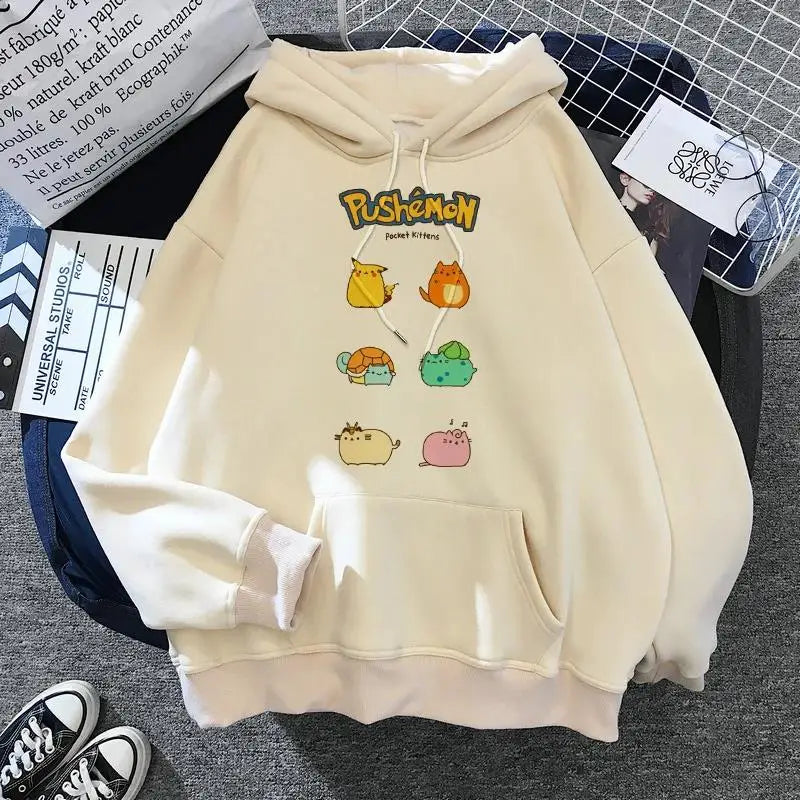 Women's cat hooded sweatshirt 2024 cartoon costume Korean Harajuku Kawai style oversized 2