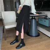 Black Skirts Women Mid-calf College A-line High Waist Korean Style All-match Friends Streetwear Chic Female Bottom Юбка Женская 4