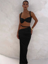 Chic Pleated Two-Piece Vacation Set: Crop Camisole & Maxi Skirt