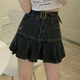 Kawaii Hot Girl Denim Skirt Womens Pleated Skirt Y2k  Fashion Casual College Style High Waist Slim Goth Mini A Word Short Skirt 2