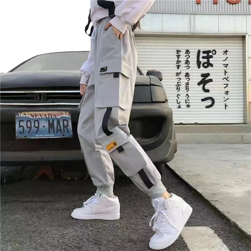 Women Cargo Pants  Harem Pants Fashion Punk Pockets Jogger Trousers With Chain Harajuku Elastics High Waist Streetwear 11
