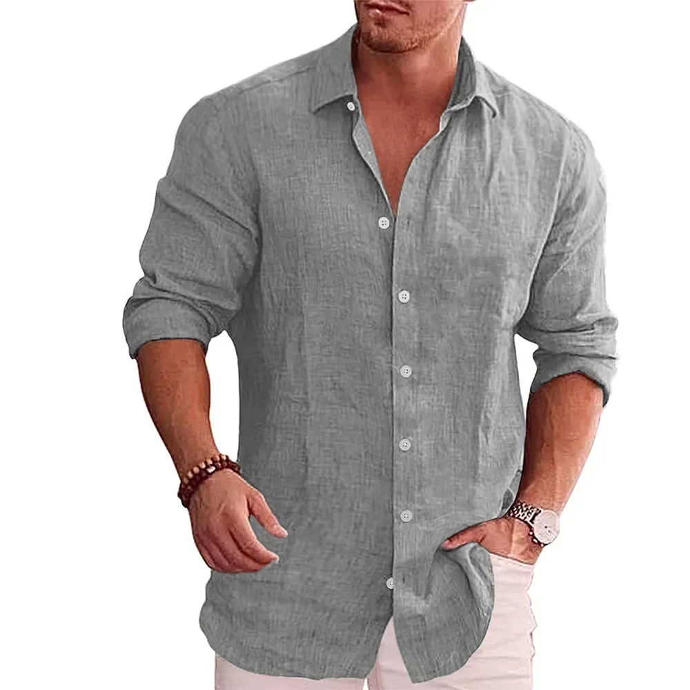 Cotton-Linen-Autumn-Hot-Selling-Men-s-Long-Sleeve-Shirt-Solid-Color-Casual-Style-Plus-Size