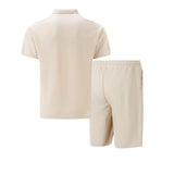 2025 Men Europe and the United States new summer Waffle solid color zip-up lapel short-sleeve suit shorts two sets 3