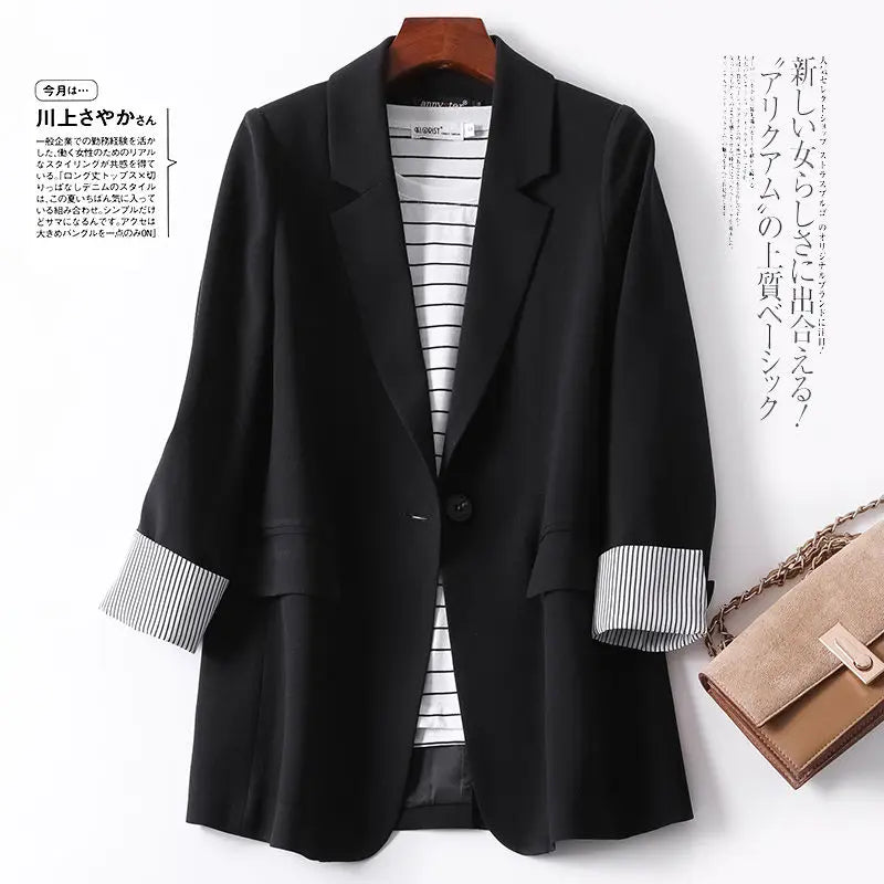 Blazers-Women-Trendy-Patchwork-Korean-Chic-Spring-Loose-Pockets-Lady-Elegant-Coats-Single-Button-Minimalist-Outwear