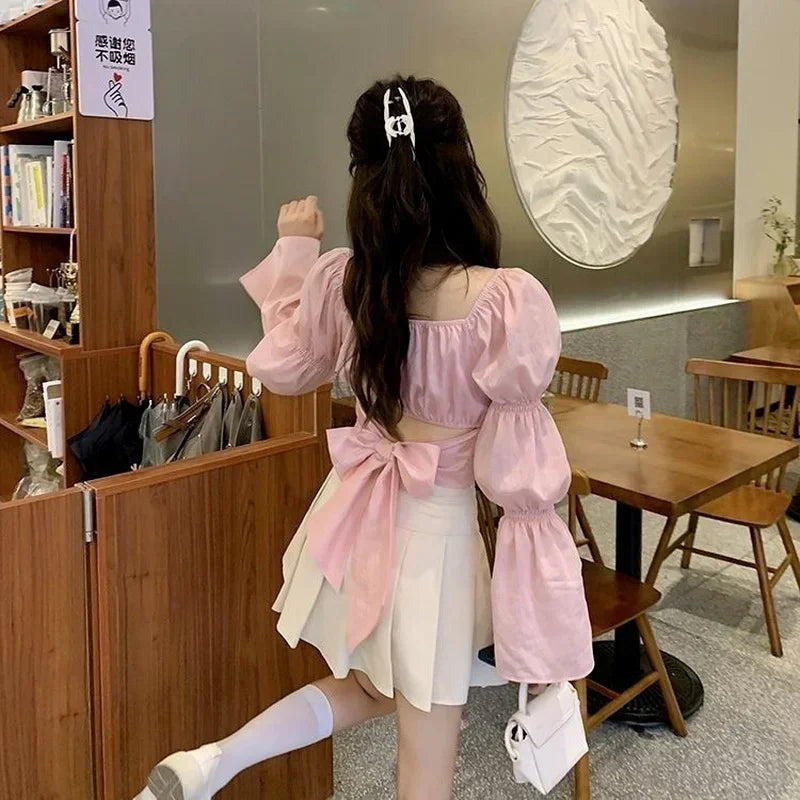 Women’s French Bow Puff-Sleeve Blouse