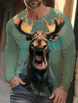 Funny 3D Animal Print Mens Top Fashion Cotton Long Sleeve T-shirt Men