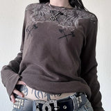 Y2K Grunge Skull Thermal Tee
