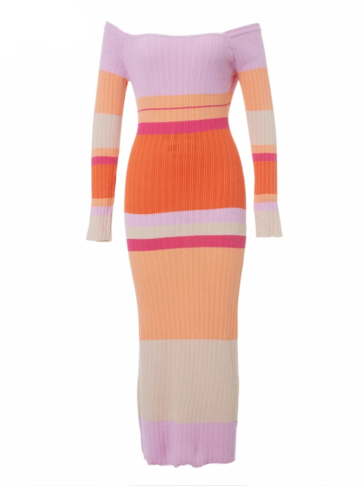 Knitted Off Shoulder Bodycon Long Dresses