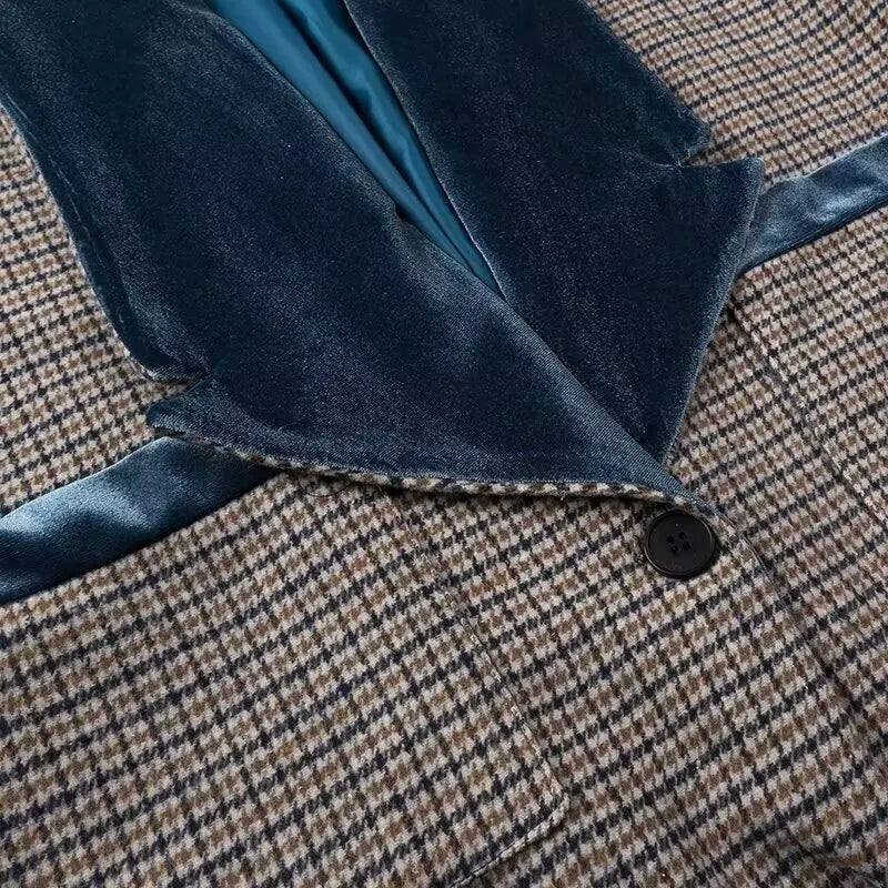 Autumn new women's clothing fashionable temperament versatile casual long plaid woolen coat 4
