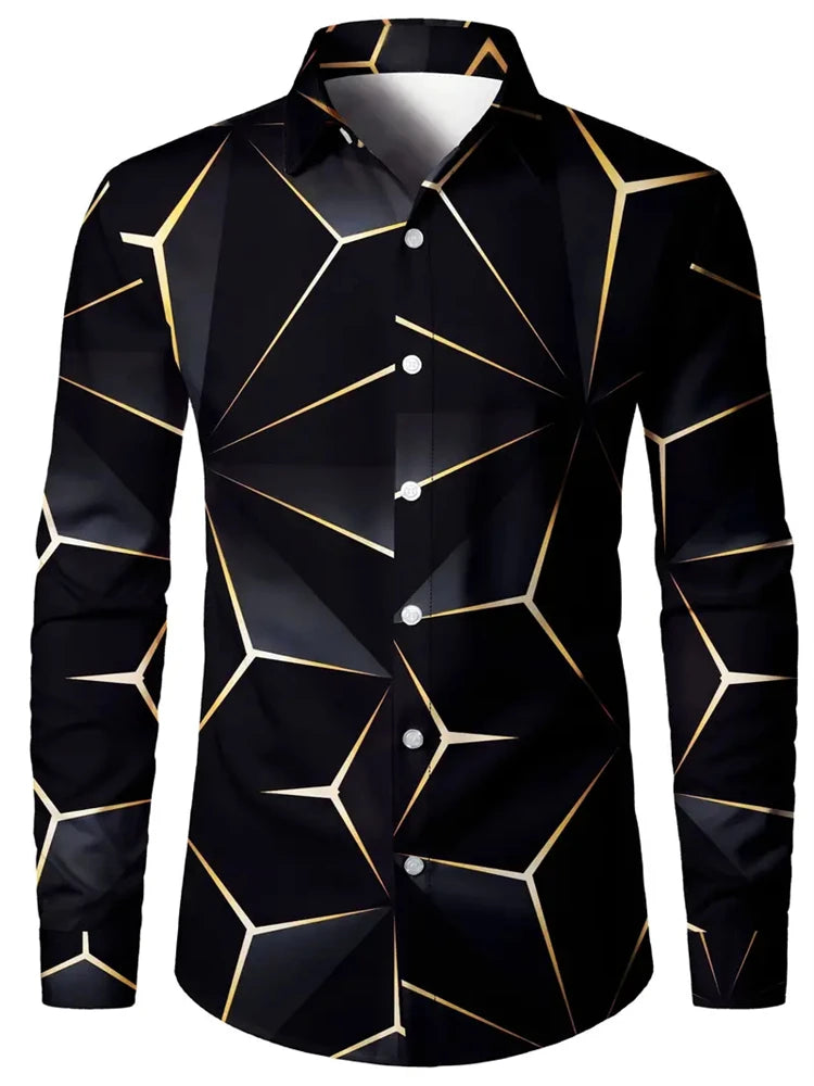 Men's 3D Textured Printed Casual Shirt Buttoned Long Sleeve Shirt