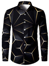Men's 3D Textured Printed Casual Shirt Buttoned Long Sleeve Shirt