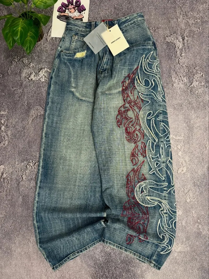 Y2K Embroidered Baggy Jeans