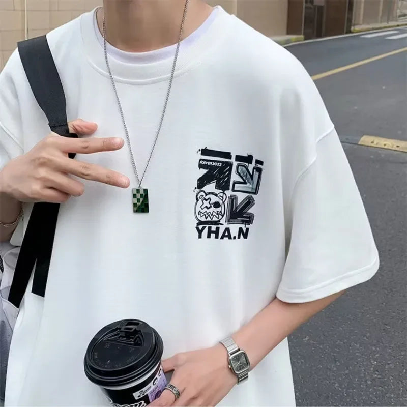 M-8xL Spring Men's T-shirt Short Sleeve Cartoon Graffiti Print Male Female Alphabet 5