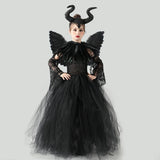2024 New Maleficent Halloween Costume Maleficent Tulle Dress for Girls Cosplay Evil Queen Black Mesh Princess Dress Kids 3