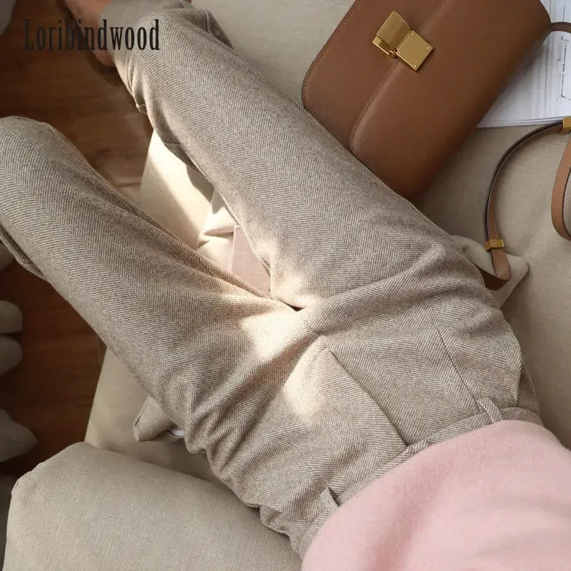 Woolen Pants Women's Harem Pencil Pants 2023 Autumn Winter High Waisted Casual Suit Pants Office Lady Women Trousers 4