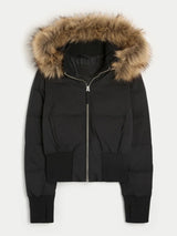 Full Winter Faux Fur Collar Hooded Jacket For Women Slim Waist Solid Crop Warm Padded Coat 2025 High Street New Lady Outwears 6