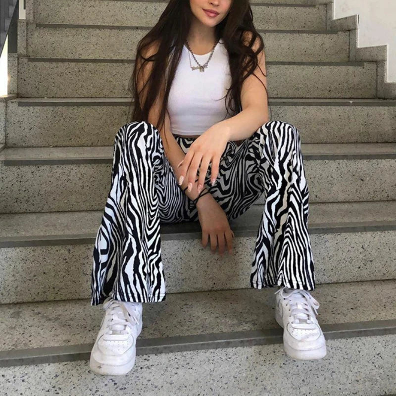 2024 Summer Zebra Print Wide Leg Pants Y2K Trousers Sexy High Waist Women New Fashion Casual Female Stripe Streetwear 16395 2