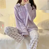 Autumn Winter New Warm Flannel Women's Pajamas Set Long-sleeved Trousers Two-piece Set Cute Soft Home Wear Clothes for Women 11