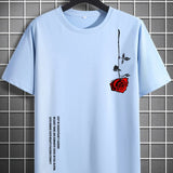 Men's 100% Cotton Rose Print T-Shirt | Loose Fit Summer Top