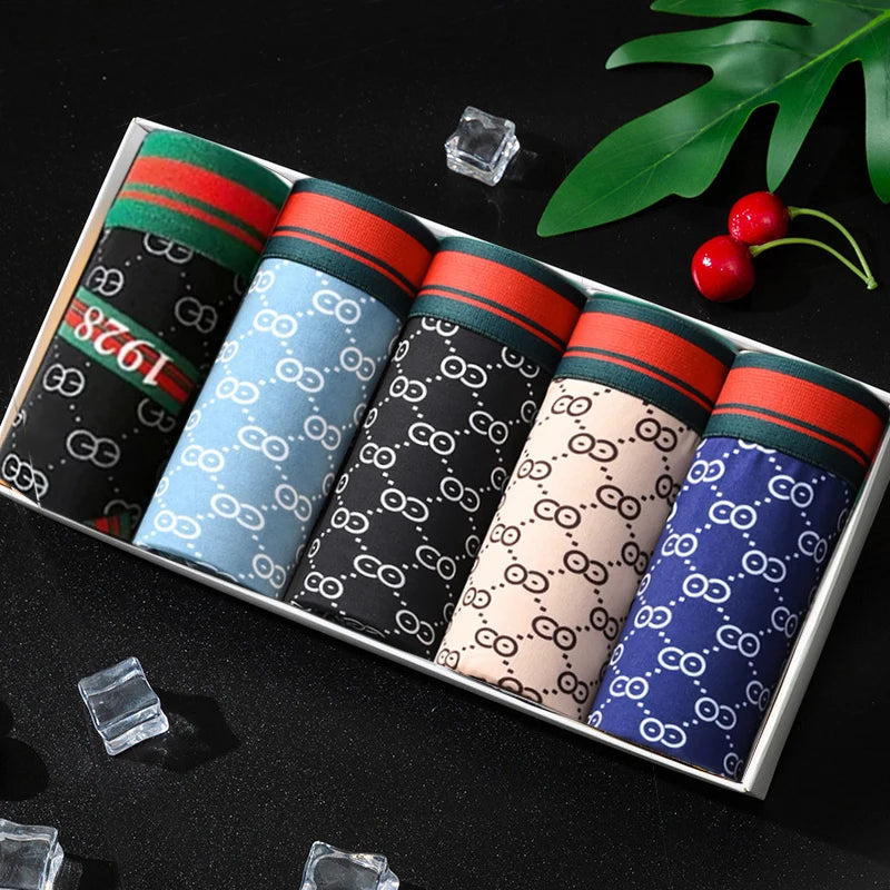 5Pcs/Lot Printed Men Boxer Underwear Shorts Comfortable Men's Panties Male Breathable Briefs U Convex Underpants Plus Size 3