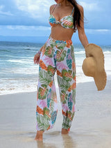 Women's Print Three-Piece Bikini with Long Pants Swimsuit