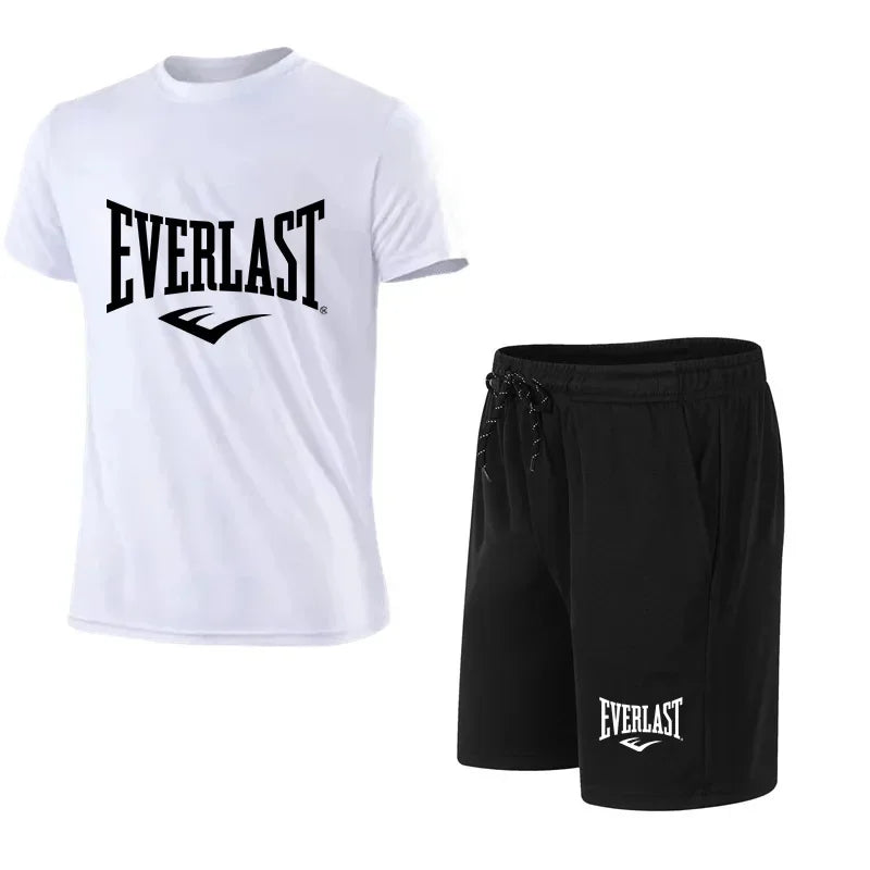 EVERLAST Men's T-shirt + Shorts 2pcs Set Leisure Breath Short Sleeve Sport Jogging Gym Brand Print Clothing 3