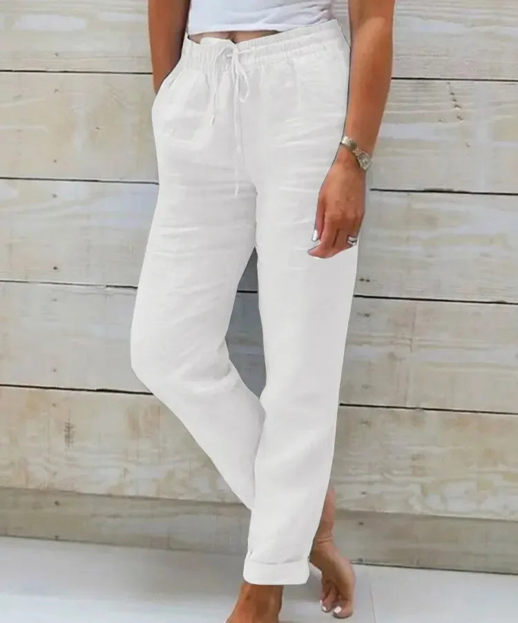 Cotton Linen Summer Pants for Women High Waist Elastic Casual Trousers Streetwear Solid Female Clothes 2024 Loose Pencil Pants 4