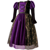 2025 Halloween Easter Festive Party Girl Cosplay Classic Witch Purple Print Long Sleeve Dress Evil Horror Set Baby Birthday Gift 3