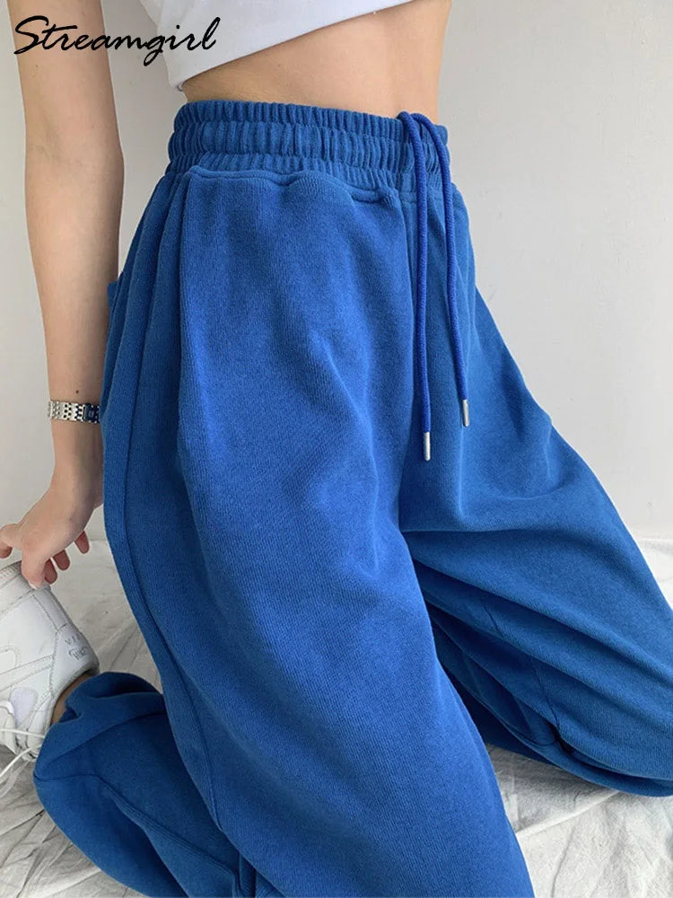 Winter Warm Sweatpants For Women High Waist Jogger Velvet Wide Leg Trousers Women's Sports Pants Autumn Fleece Sweatpants Women 1