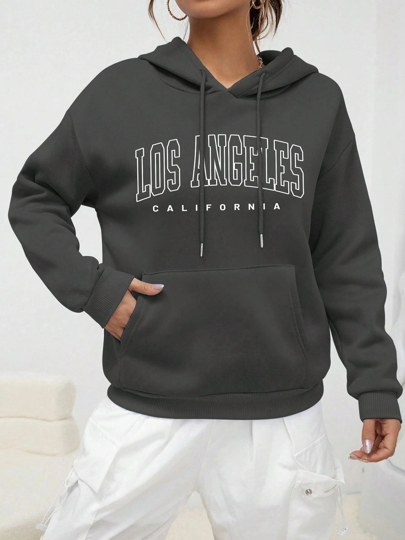 Los Angeles Letter Design Fleece Hoodie
