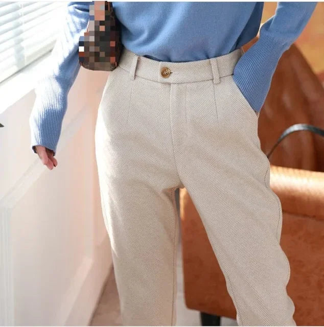 Woolen Pants Women's Harem Pencil Pants 2023 Autumn Winter High Waisted Casual Suit Pants Office Lady Women Trousers 9