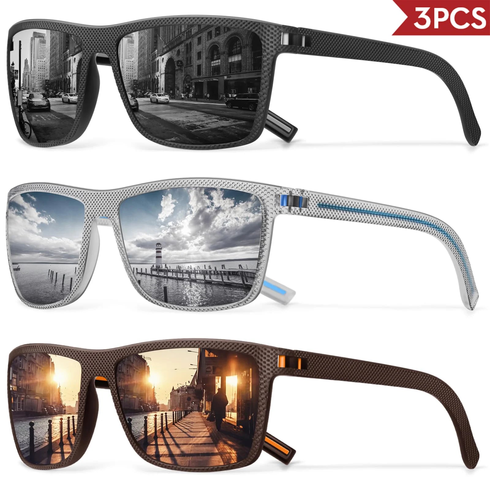 3/4 Pack New Designer Box Polarized Colorful Sunglasses