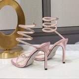 Elegant Snake Twine Around Crystal High Heel Sandals | Women Summer Fashion 3