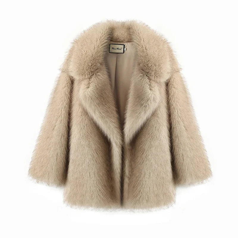 Chic Winter Gradient Faux Fox Fur Oversized Coat