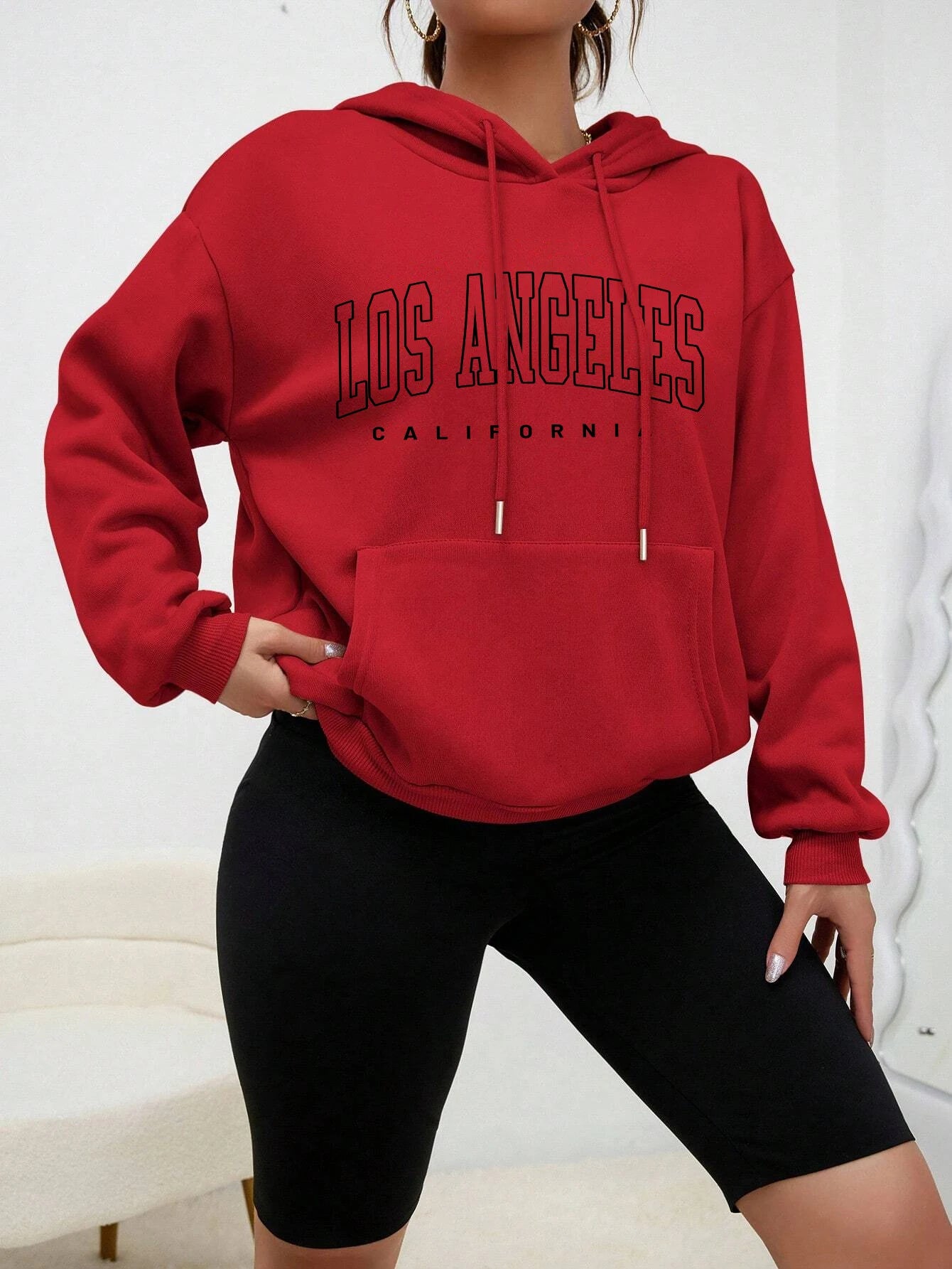 Los Angeles Letter Design Fleece Hoodie