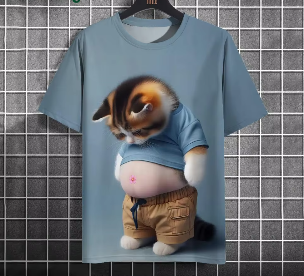 Funny Cat Graphic T-Shirt - Men's Casual Short Sleeve Oversized Tee 4