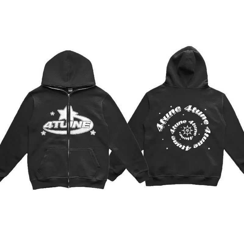 New Clothes Star Letter Print Retro Oversized Hoodie Women Y2K Street Hip-Hop Color Harajuku Casual Zipper Women Sweatshirt 3
