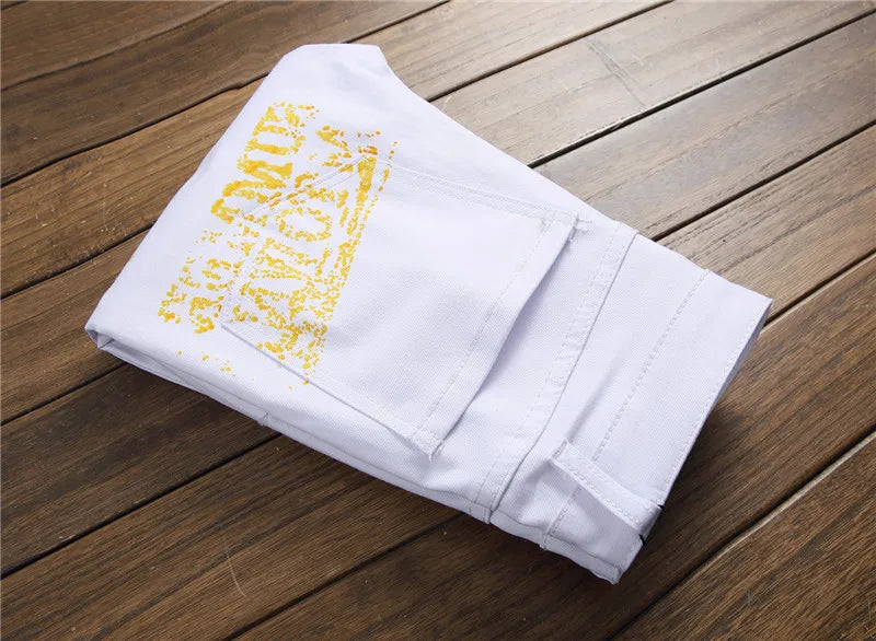 High Street Punk Jeans | Men's Black & White Print Night Out Pants 6