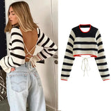 Y2K Striped Pin Up Full Sleeve Knitted Cardigans