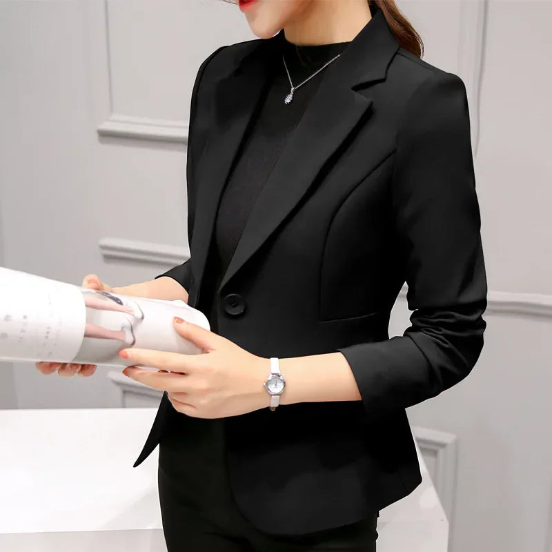 Black Women Blazer 2024 Formal Slim Blazers Lady Office Work Suit Pockets Jackets Coat Female Wine Notched Blazer Jackets Femme 1