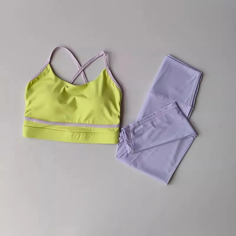 Women's Yoga Set Workout Set 2 Piece High Waist Yoga Leggings Sports Bra Gym Suit Activewear Sports Fitness Set Sports Suit 6
