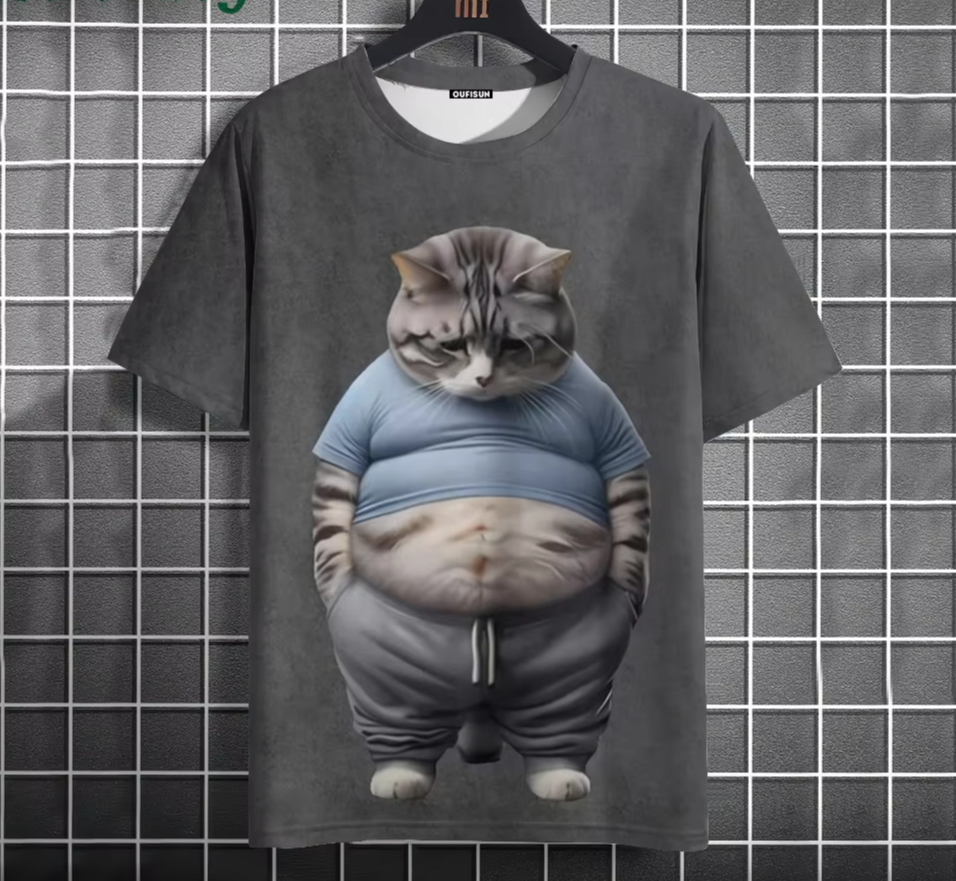 Men’s Oversized Funny Cat Graphic Tee