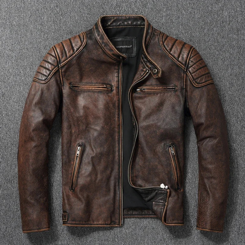 2025 New Leather Jacket Top Layer 100% Cowhide Leather Clothes Men's Stand Collar Motorcycle Clothes  Autumn Winter Plus Size 3
