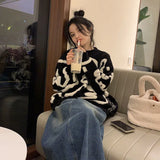 2022 New Arrival Autumn Winter Korean Style Women Casual Loose O-neck Cartoon Pullover All-matched Long Sleeve Sweater P325 4