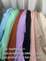 Women Mock Neck Pullovers Sweater High Quality Oversized Jumper Split Fall Winter Clothes Beige Purple Green 8 Colors  C-114 6