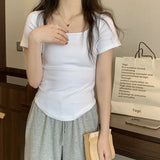 Women Long Sleeve Square Neck T-Shirt Spring And Autumn New Irregular Hem Slim Casual Top Girl Bottom Shirts 10