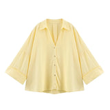 Women’s Asymmetric Linen Wide-Sleeve Shirt