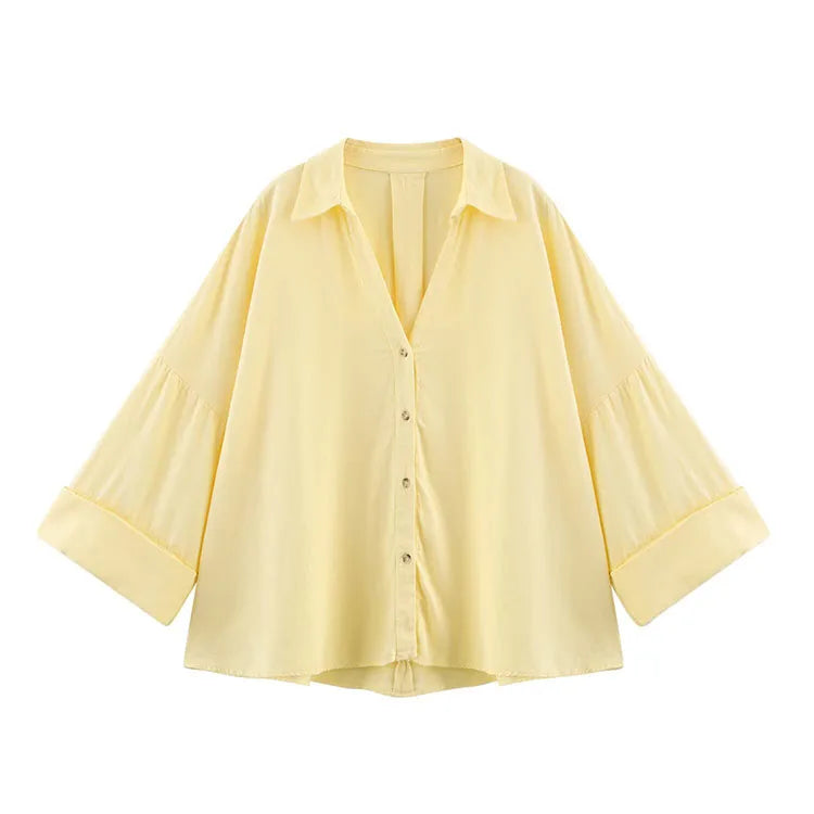 Women’s Asymmetric Linen Wide-Sleeve Shirt