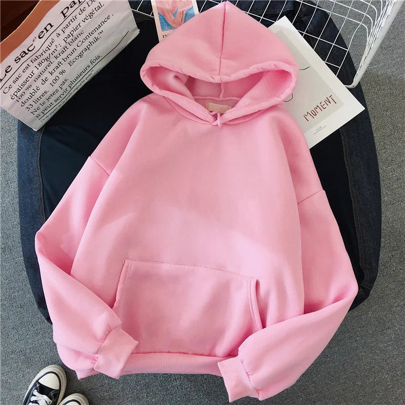 2024Autumn Casual Women's Solid Hoodie Comfortable Strecth Sweatshirts Loose Pocket Warm Clothes Fashion Street Female Pullovers 3