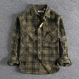 Men's Khaki Retro Spring/Autumn Corduroy Long Sleeve Shirt - Washed Comfort Fit